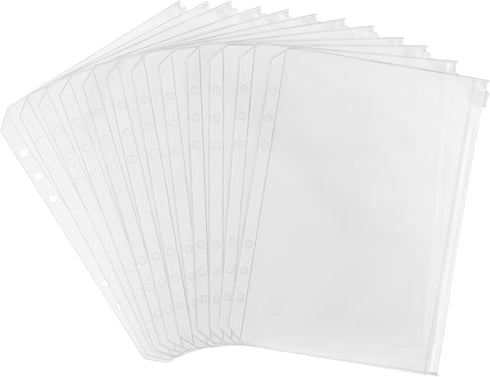12PCS A5 Binder Pockets,6 Holes Budget Cash Envelopes for Budgeting, Clear Plastic Zipper Pouch for A5 Budget Planner Binder,Money Organizer...
