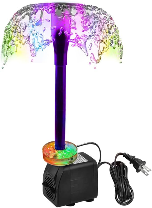 15W 220 GPH Submersible Fountain Pump with LED Light, Ultra Quiet Adjustable Water Pump (800L/H) for Water Feature, Hydroponics, Garden, Pond, Aqu...