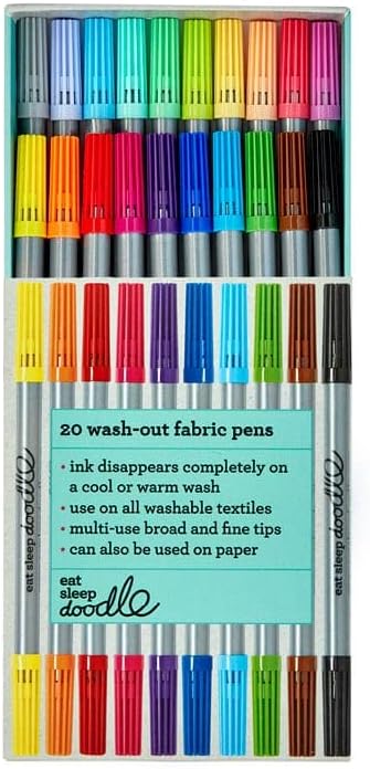 eatsleepdoodle Artist Set of 20 Original Doodle Wash-Out Fabric Marker Set - Double-Ended Felt Tips in Handy Storage Box...