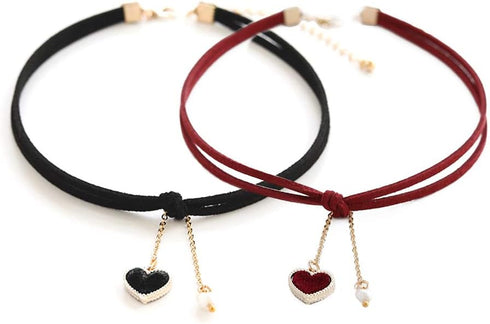 Choker Set 2 PCS Choker Necklaces Velvet Choker Set Classic Gothic Chokers (Black/Claret Red)...