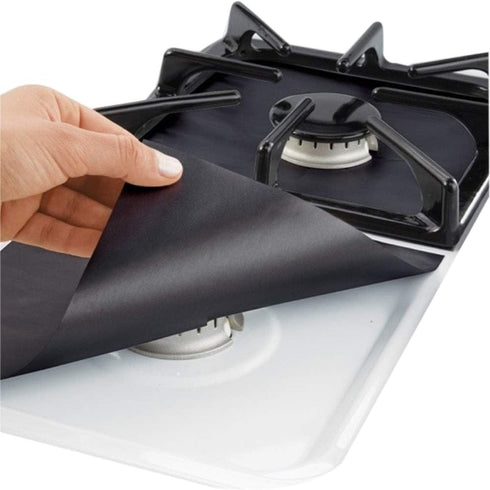 Non-Stick Gas Range Protectors - Reusable Aluminum Foil Gas Stove Burner Cover Protector Liner Clean Mat Pad - Set of 4 (black)