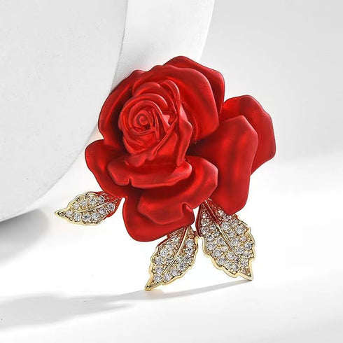 Rose Brooch Pins Rhinestone Lapel Red Flowers Brooches for Women Girls Fashion Jewelry Gift...