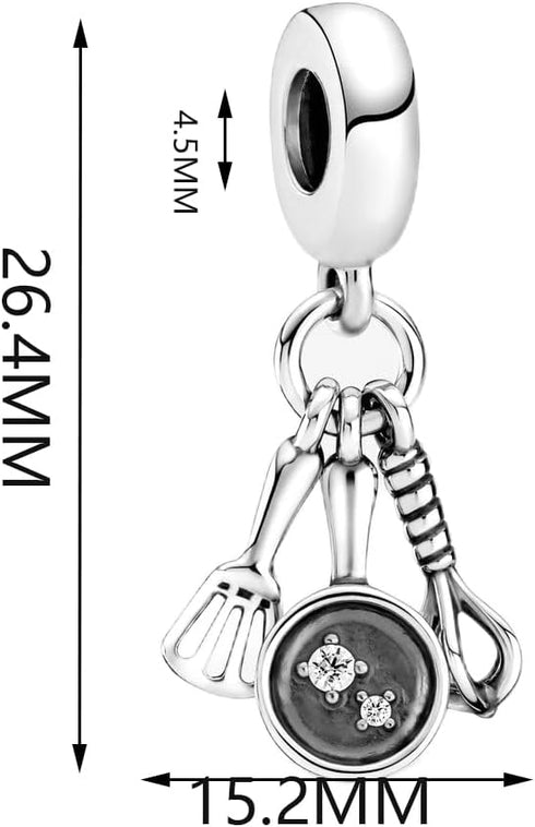 Spatula, Frying Pan & Whisk Dangle Charm Fit Women Bracelet Necklaces Fashion Gifts 925 Sterling Silver DIY Jewelry...