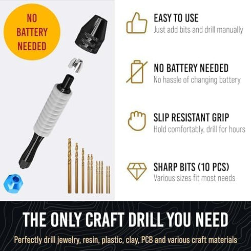 Pin Vise Hand Drill for Jewelry Making - Craft911 Manual Craft Drill Sharp HSS Micro Mini Twist Drill Bits Set, Small Rotary Tools for Wood, Plast...