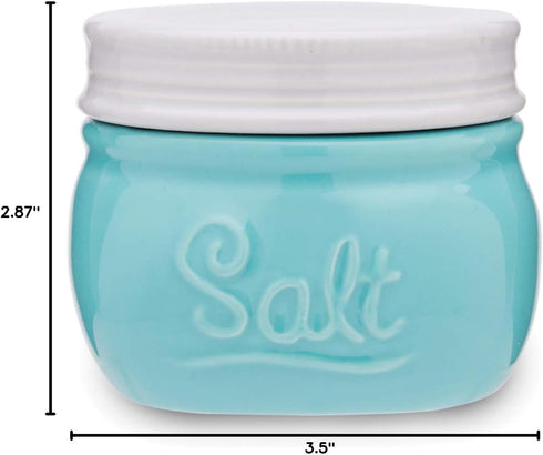 Fox Run Vintage Style Mason Jar Salt Cellar, Blue Ceramic with White Lid, 1 Cup Capacity...