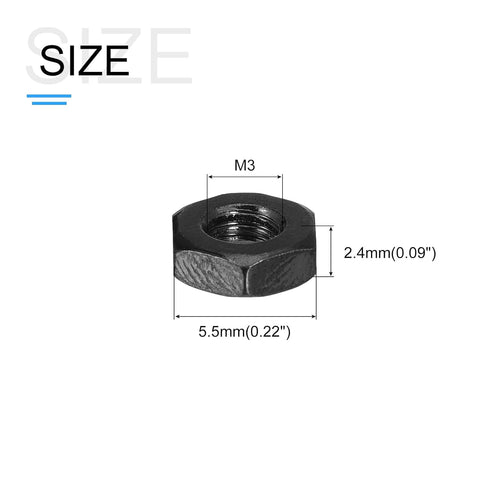 Hex Nuts (M3x0.5mm) 100Pcs, Carbon Steel Metric Coarse Thread Black Oxide Hexagon Nut Hardware - for DIY Home Repair Machinery, Black...