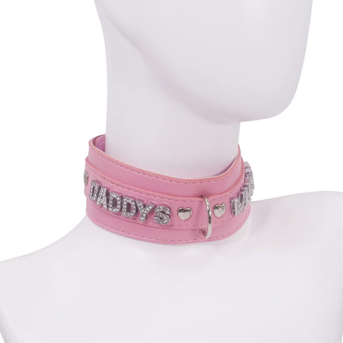 paloli Women Pink Leather Choker Necklace, Punk Gothic Black Fluffy Name Letters Collar Leash Neck Jewelry...