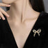 Bow Knot Brooch Rhinestones Pearl Bow Lapel Pin Alloy Pearl Brooch Satin Ribbon Bow Badge Women's Dress Shawl Sweater Decoration...