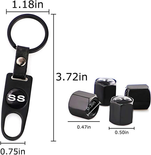4Pcs Leakproof Tire Valve Stem Air Caps Covers Zinc Alloy and 1Pcs Wrench Keychain Combo Set for Chevy Silver Camaro SS Logo Decoration Accessorie...