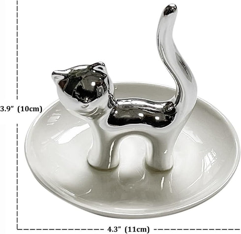 Lependor Cute Animals Cat Ring Holder Ring Dish Jewelry Holder Rings Bracelets Earrings Trinket Tray for Women Girls Birthday Gift - Silver Cat...