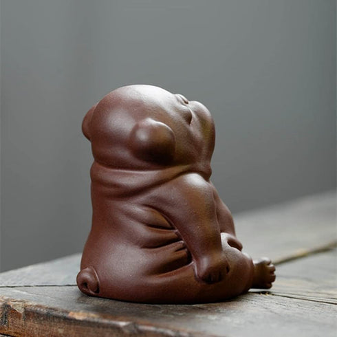 Slowtee Handcrafted Purple Clay Chinese Kung Fu Tea Accessories Pet Small Lazy Dog, Zisha Tea Pet Meditative Dog Ornaments, Lazy Sleepy Puppy Scul...