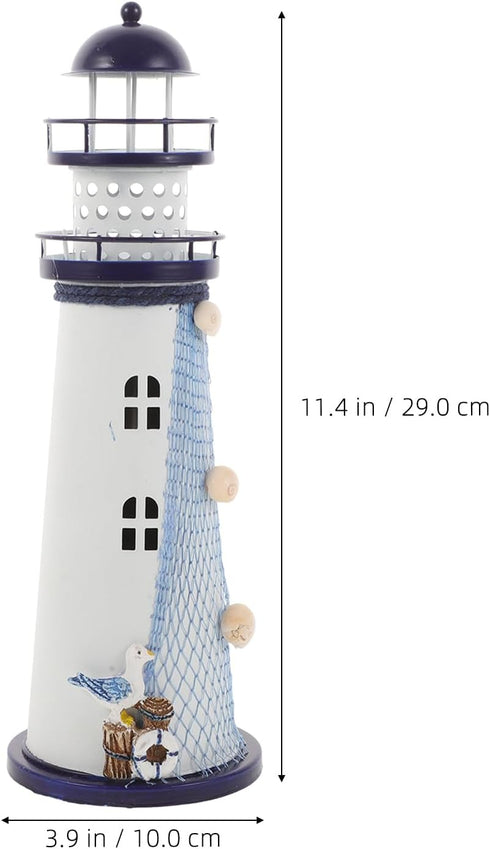 Ciieeo Lighthouse Candle Lantern Mediterranean Ocean Lighthouse Ornaments Iron Tealight Candle Holder Nautical Lighthouse Figurine Coastal Table D...