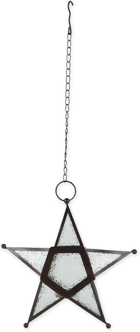 Zings & Thingz Beautiful Hanging Star Candle Lantern, Decorative Iron Light Home Decor, 9.5" Tall, Clear Glass...