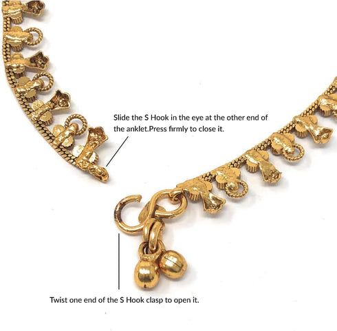 Gold Tone Plated Dainty Womens Indian Payal Bells Anklet Set For Everyday Party Beach Wear Ramadan Eid Mothers Day Gift...