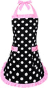 Violet Mist Vintage Apron for Women, Pink Polka Dot Retro Stylish Apron with Pockets, Adjustable Neck Strap...