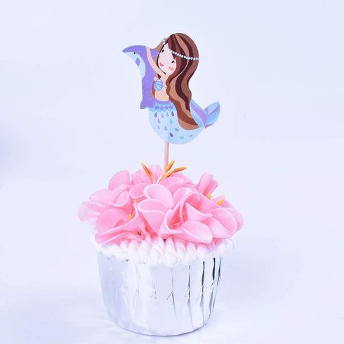 Double sided-Mermaid 24 PCS Handmade Pretty Mermaid Cupcake Toppers Baby Girls Children Kids Toddlers Teens Picnic Birthday Bridal Shower Baby Sho...
