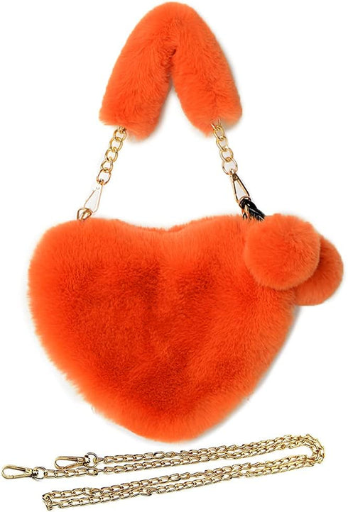 Rejolly Furry Purse for Girls Heart Shaped Fluffy Faux Fur Handbag for Women Soft Small Shoulder Bag Clutch Purse...