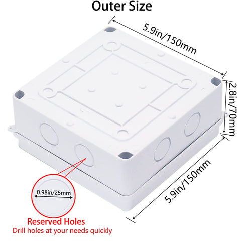 Junction Box, Zulkit Project Box with Reserved Holes IP65 Waterproof Dustproof Electrical Box ABS Plastic Project Enclosure White 5.9 x 5.9 x 2.8 ...