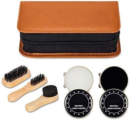 Shoe Shine Kit with PU Leather Sleek Elegant Case, 7-Piece Travel Shoe Shine Brush kit...