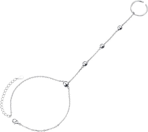 Alphm S925 Sterling Silver Finger Ring Bracelet Hand Harness Adjustable Chain Set for Women...