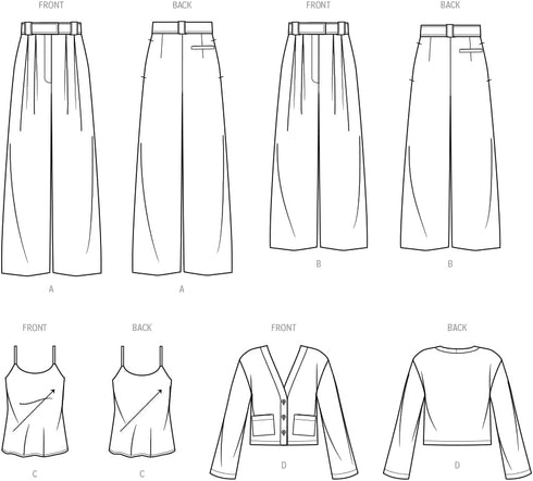 Simplicity Misses' Pleated Wide Leg Pants, Camisole and V-Neck Cardigan Sewing Pattern Kit, Design Code S9826, Sizes 30W-32W-34W-36W-38W, Multicol...