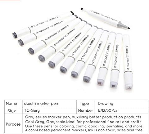 12 Colors Grayscale Art Marker Pen Double-Ended Sketch Markers Alcohol Based Ink Neutral Gray Tones Art Supplies for Sketching Shading Illustratin...