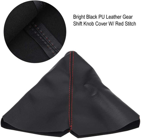 Shifter Boot Universal, PU Leather Shift Boot Retainer Stick Shift Sleeve Gear Shifter Boot Gear Gaiter Cover Black Bright Red Stitch...