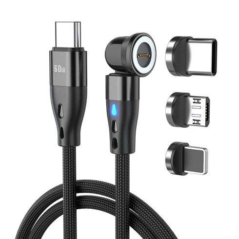 Magnetic Charging Cable, PD 60W USB C Cable Fast Charging, 7 pin 540° Rotation with Led Light, 480Mbps Data Transfer, 3 in 1 Cord for iPhone, Andr...