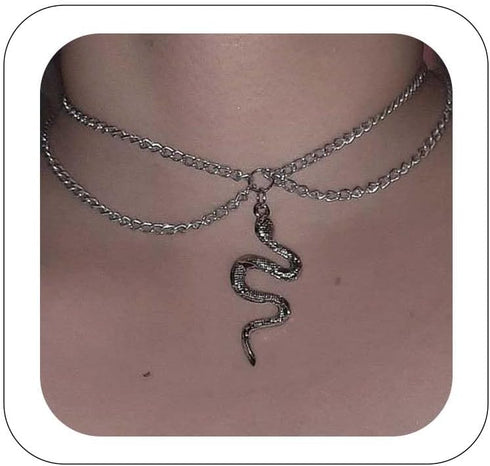 Vintage Snake Pendant Necklace Gothic Snake Chain Necklace Punk Layered Snake Choker Necklace Adjustable snake necklace Jewelry for Women and Girl...