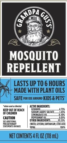 Grandpa Gus's Natural Mosquito Repellent Spray, Time-Release Plant-Based Actives, Non-Greasy, No Stains, No DEET, 4 oz (Pack of 2)...