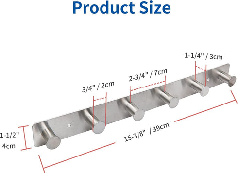 Coat Rack Wall Mounted Adhesive & Screw in, Stainless Steel Metal Coat Hooks for Door, Hook Rail with 6 Round Hangers for Hanging Hat Towels Cloth...