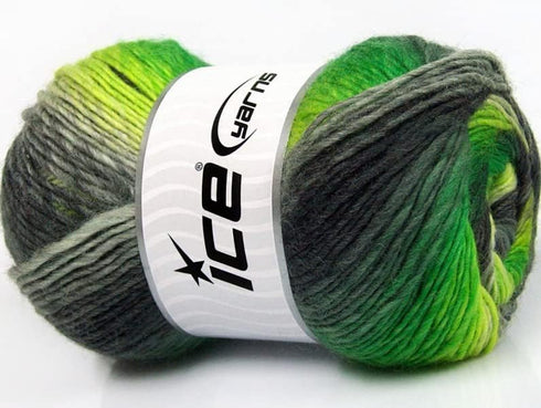 Ice Yarns Lana Bella Self-Striping Acrylic Wool Blend Yarn - 3.53 Ounces (100grams) 273 Yards - Greens, Greys, Black...