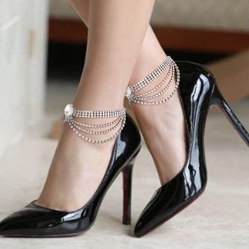 ELABEST Rhinestone Ankle Bracelets Crystal Tassel Anklet 2pcs Boho High-heeled Tennis Foot Chain Wedding Jewelry Accessories For Women and Girls...