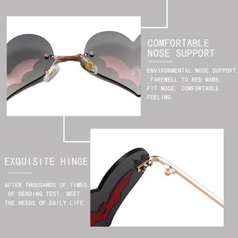 Andy's Orchids Sun Glasses, Heart-shaped Bat Sunglasses, Novel Rimless Goth Glasses for Women Men Festival Party Glasses Trendy Eyewear UV 400 Pro...