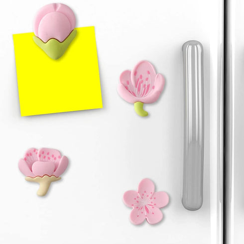 4PCS Flower Fridge Magnets 3D Tulip Plant Refrigerator Magnets for Cabinet Bulletin Board Decoration, Pink Cherry Flower PVC Decorative Refrigerat...