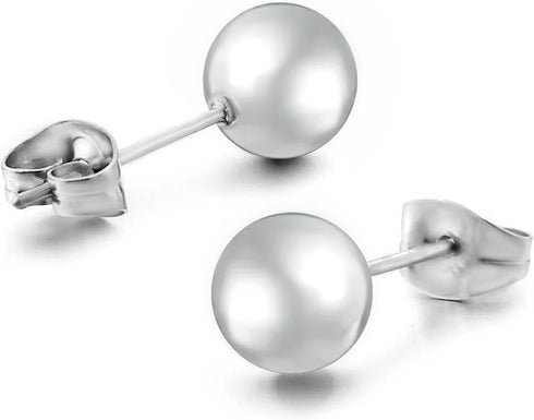 5 Pairs of Surgical Stainless Ball Stud Earrings 3,4,5,6, & 7mm...
