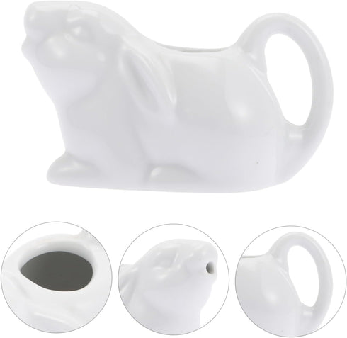 Ceramic Cartoon Milk Jug White Pitcher Rabbit Creamer Dispenser Mini Creamer Pitcher Tea Pot Ceramic Mini Rabbit Creamer with Handle Mini Syrup Pi...