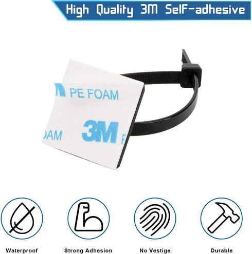 Zip Tie Mount 3/4" Black Small Wire Tie Adhesive Mounting,100 Pcs for Wire Clips Cable Management Cable Tie Anchors,Durability Pro-grade UV Wire H...