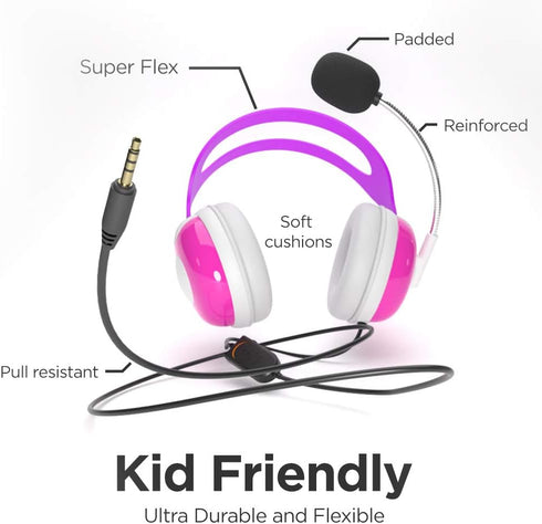 Thore Kids Headphones with Microphone (Over Ear) Headset with Boom Mic + Volume Control for Girls, Online School (Pink)...