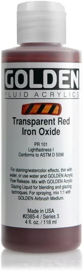 Golden Fluid Acrylic, 4 ounce bottle, Transparent Red Iron Oxide (2385-4)...
