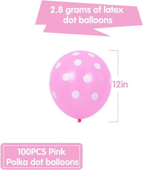 TONIFUL 100pcs Pink and White Polka Dots Balloons 12inch large Polka Dot Latex Party Balloons for Wedding Birthday Party Festival Decoration Suppl...
