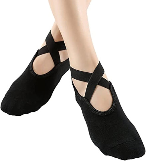 2 Pairs Yoga Socks Pilates Socks Non Slip Grip Socks for Women Pilates Ballet Barefoot Workout Non Slip Socks with Straps...