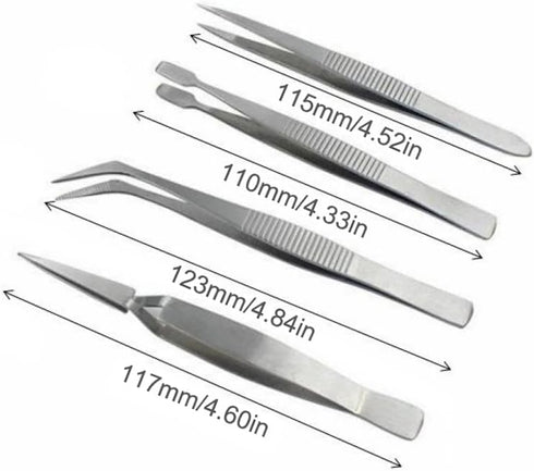 4pcs Stainless Steel Tweezers Set Multifunctional Tweezers Stone Picking Tool for Electronic Craft Jewellery Stamps Model Making Cleaning Grip DIY...