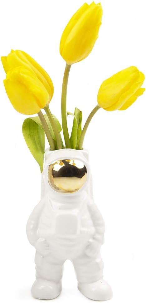 CHIVE - Astronaut Shape Vase, Planter Simple Modern Flower Bud Vase, White and Gold (Medium)...