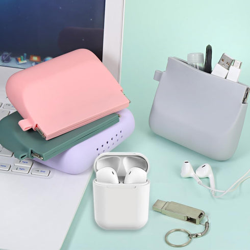 Silicone Headphone Organizer Wired Earbud Case Pouch, Portable Data Cable Organizer Case, Silicone Coin Purse Pouch Change Holder for Women and Me...