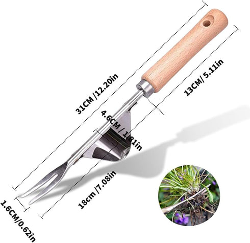 Hailkole Weeding Tool V-Shaped Forks,Stainless Steel Weed Puller Tool with Metal Leverage Base to Easy Weed Removal & Deeper Root Digging,Manual H...