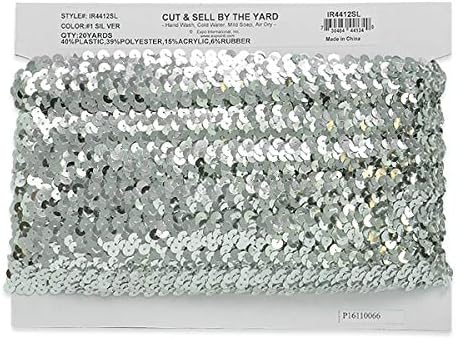 Expo International 2-Row Metallic Stretch Sequin Trim, Versatile Sequins for Crafts, Durable Trim for Costumes, Fashion, and Home Decor, Silver, 2...