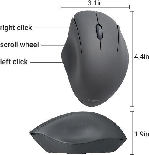 ELECOM Bluetooth Mouse Ergonomic shape, Silent Click, 18-Month Battery Life, 2000DPI, 3 buttons, Optical Sensor, Compatible with PC, Mac, Laptop, ...