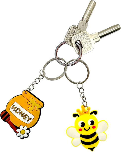 JZK 30 Pcs Cute honey bee keyrings set for kids, mini rubber keychains for children birthday party favours, kids party bag fillers, kids party tha...