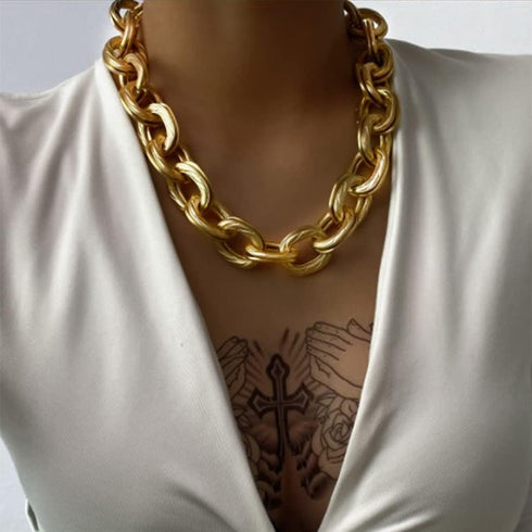 Chunky Choker Necklace Gold Cuban Link Chain Double O Link Necklaces Punk Hip-hop Jewelry for Women...